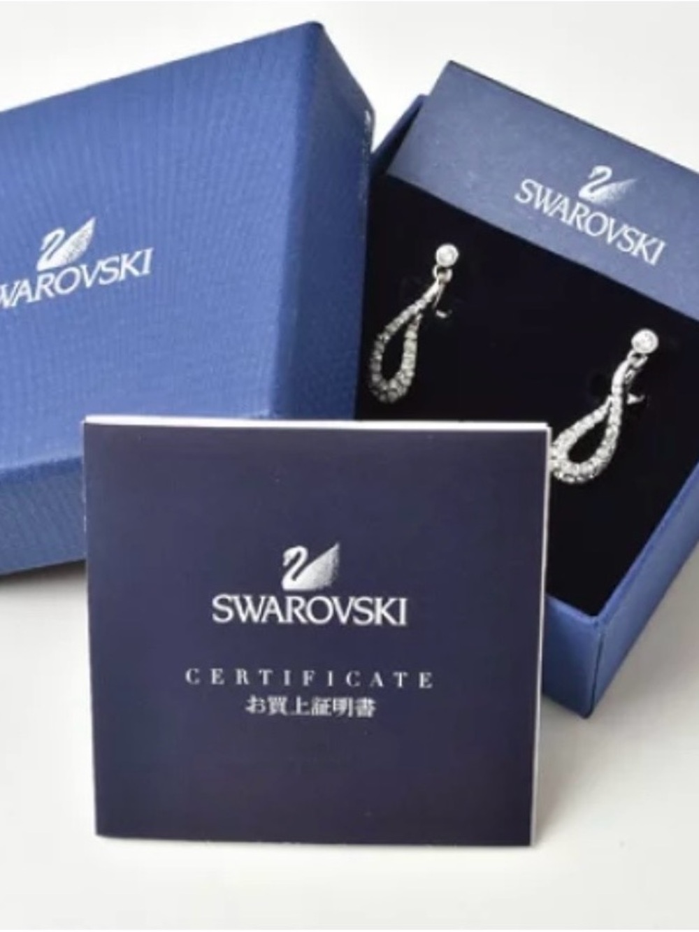 Swarovski Clear Crystal Dangle Hoop Earrings - Silver